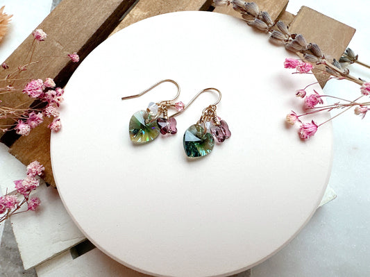 Erinite Shimmer Heart Crystal Cluster Earrings