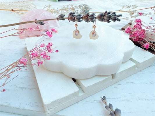 Gold Heart and Mini Cubic Zirconia Earrings