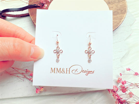 Flower Dangle Earrings with Cubic Zirconia