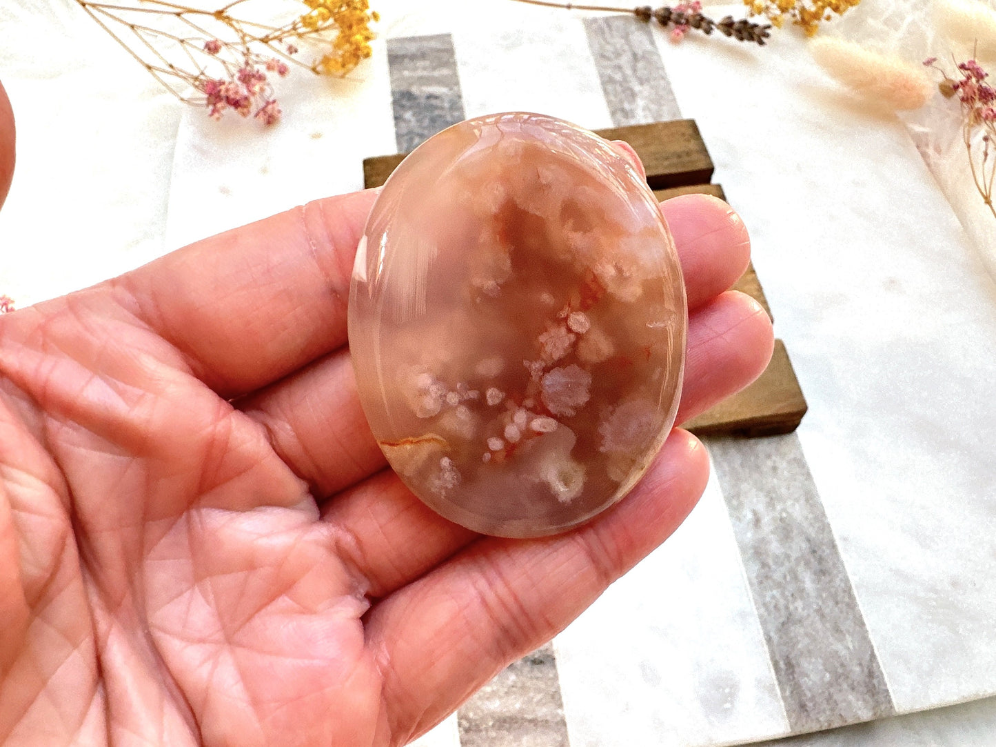 Flower Agate Worry Stone