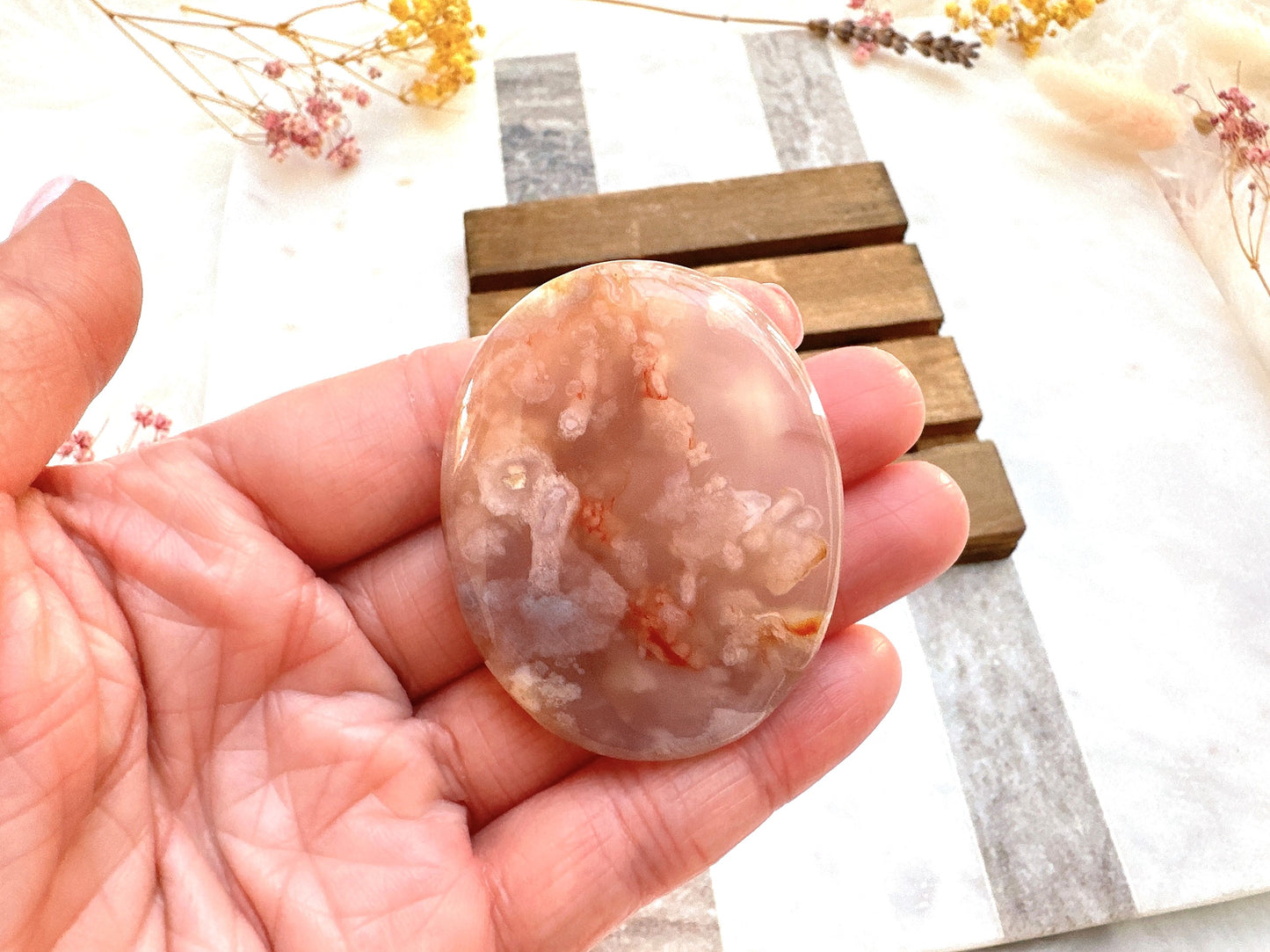 Flower Agate Worry Stone