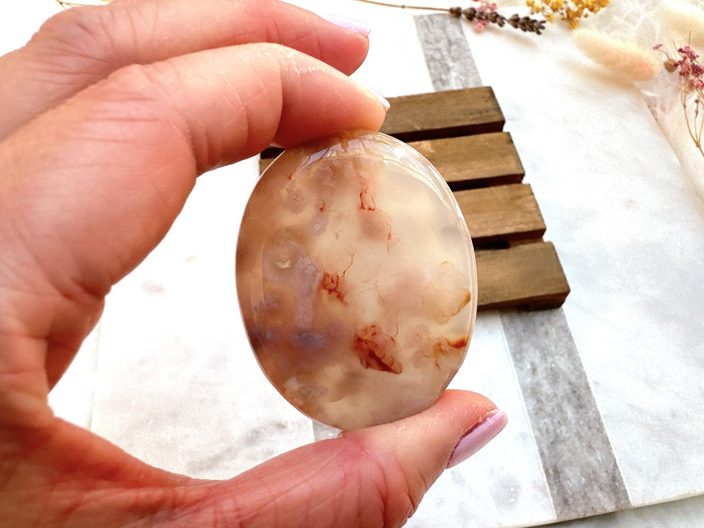 Flower Agate Worry Stone