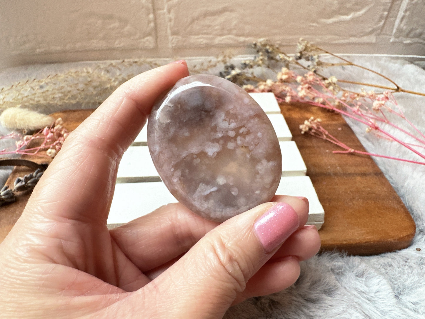 Flower Agate Worry Stone