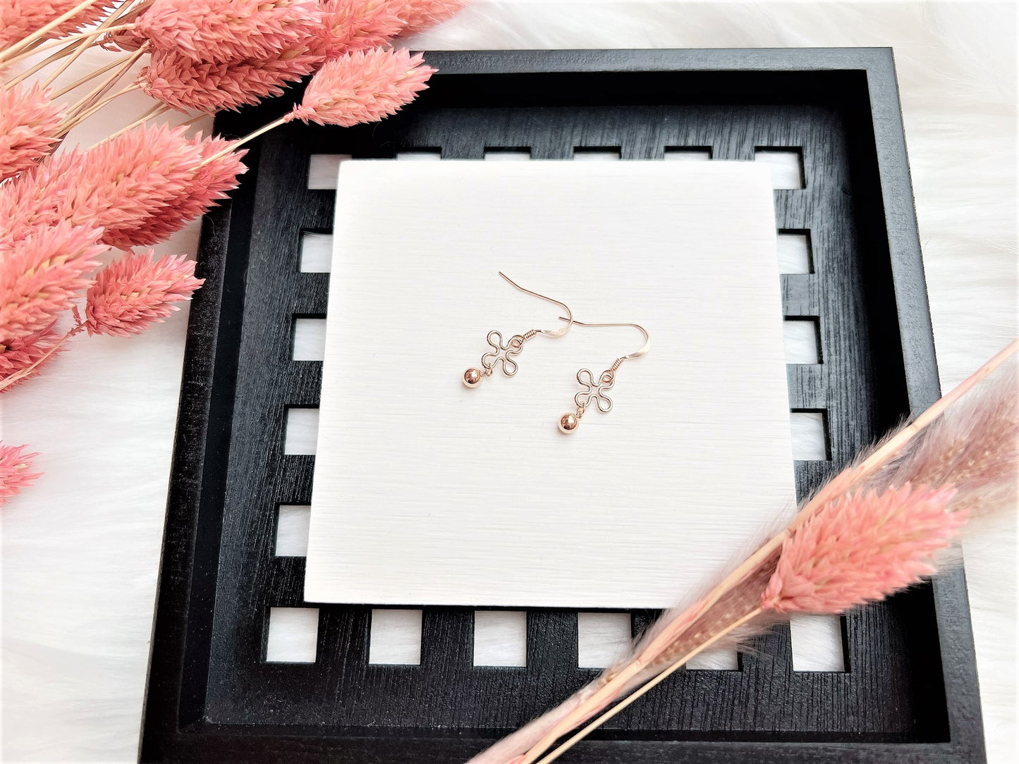 Flower and Gold Bead Earrings