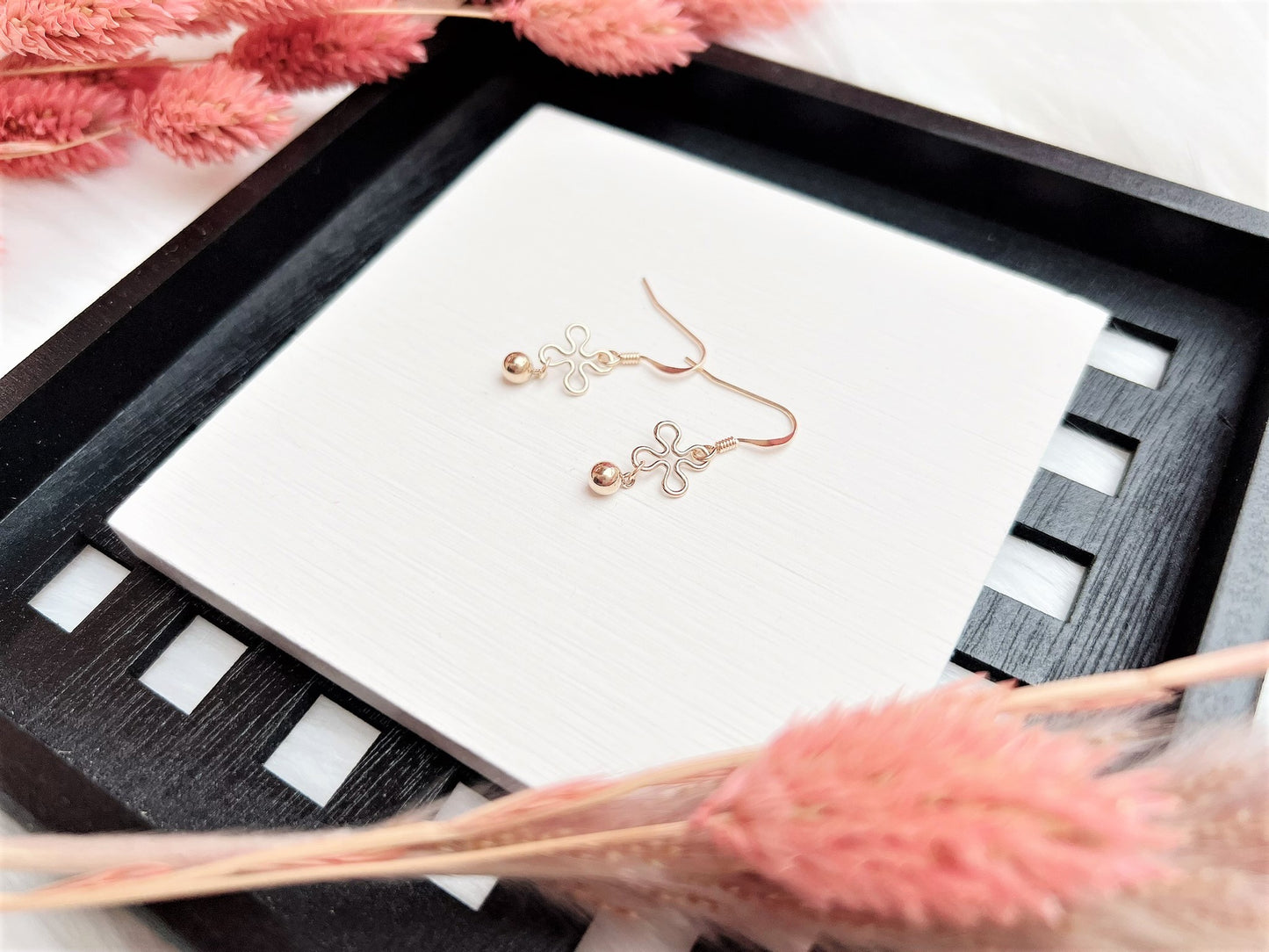 Flower and Gold Bead Earrings