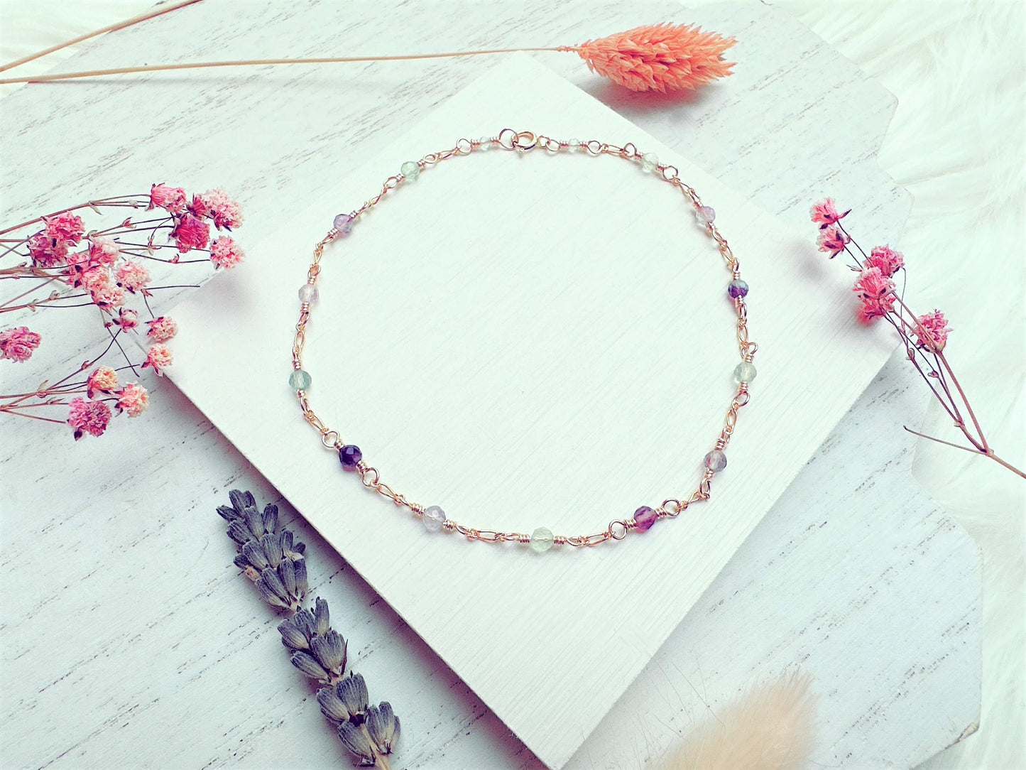Mini Fluorite Gold Chain Anklet