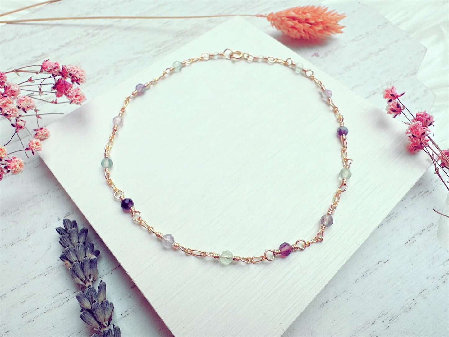 Mini Fluorite Gold Chain Anklet