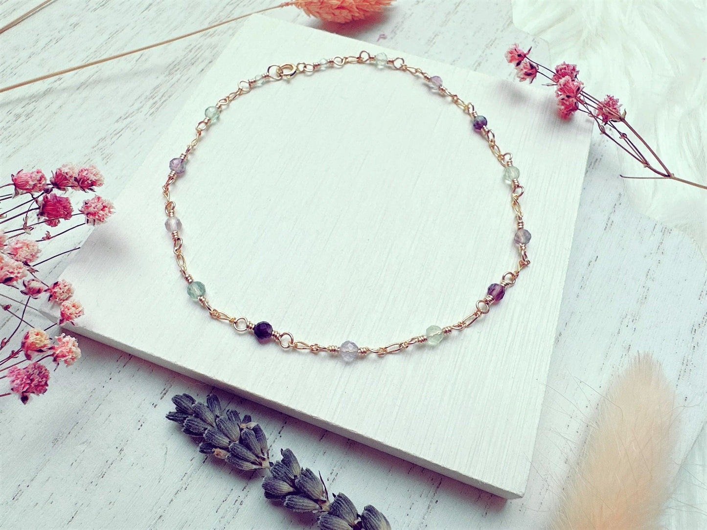Mini Fluorite Gold Chain Anklet