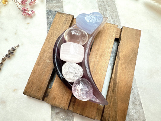Small Fluorite Moon Bowl with Mini Crystals Bundle Set