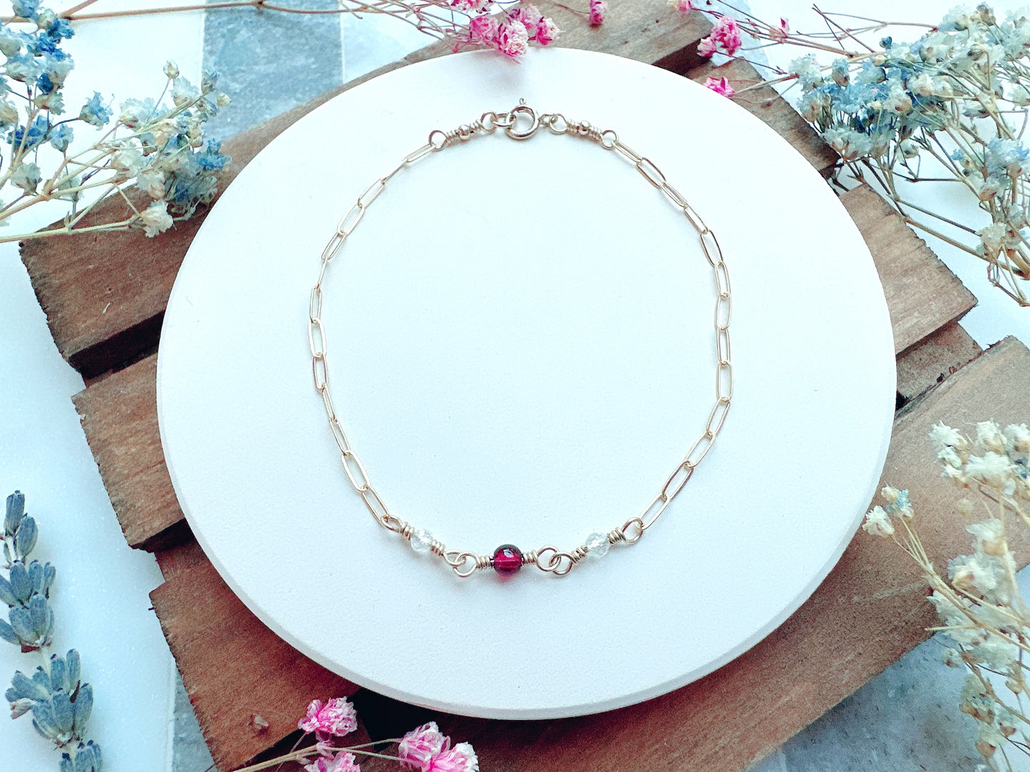 Tiny Gemstones Bracelet on Dainty Paperclip Chain