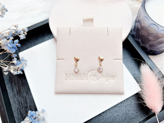 Heart Stud Earrings with Cubic Zirconia Charm