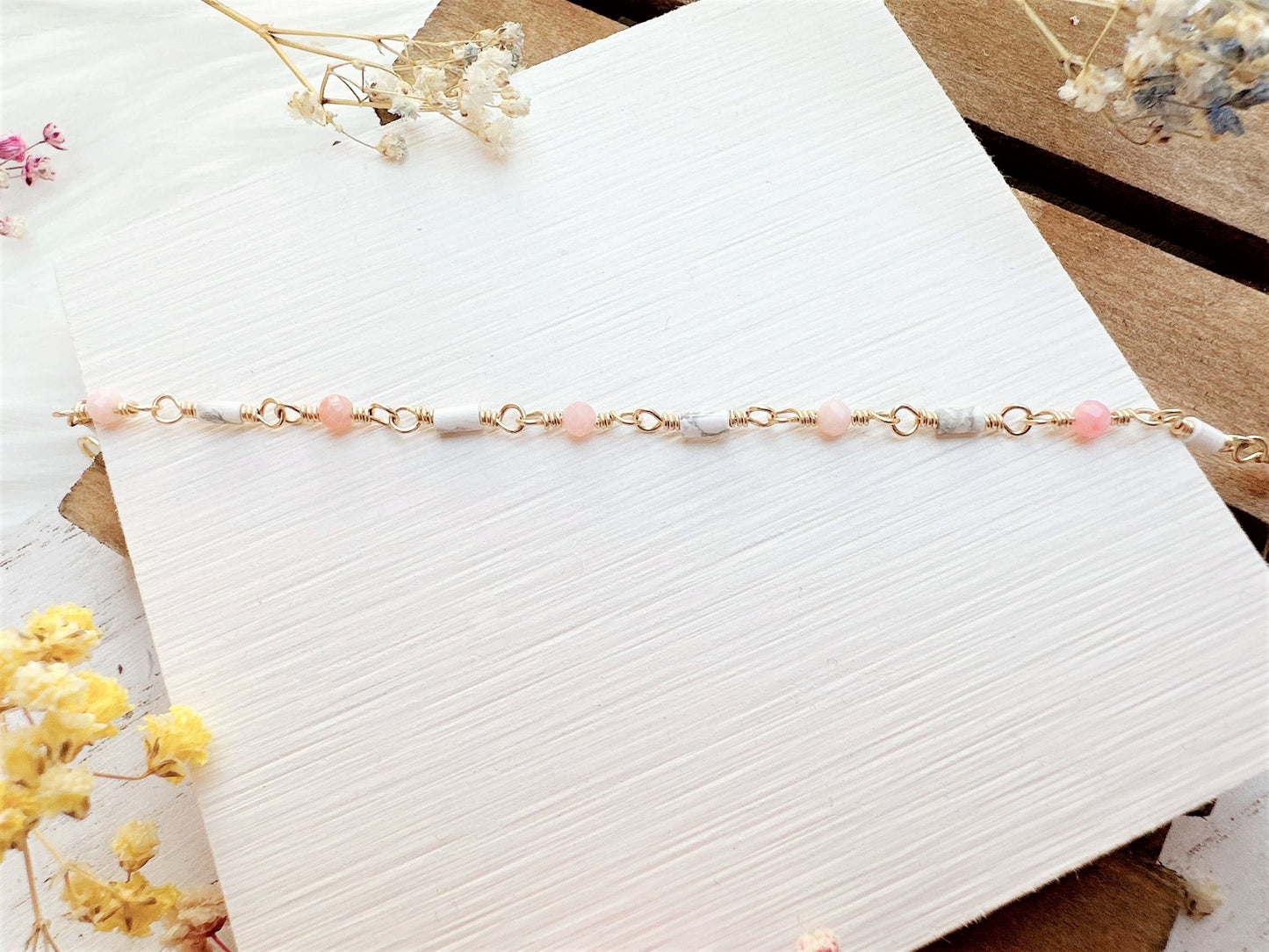 Mini Howlite and Pink Opal Bracelet