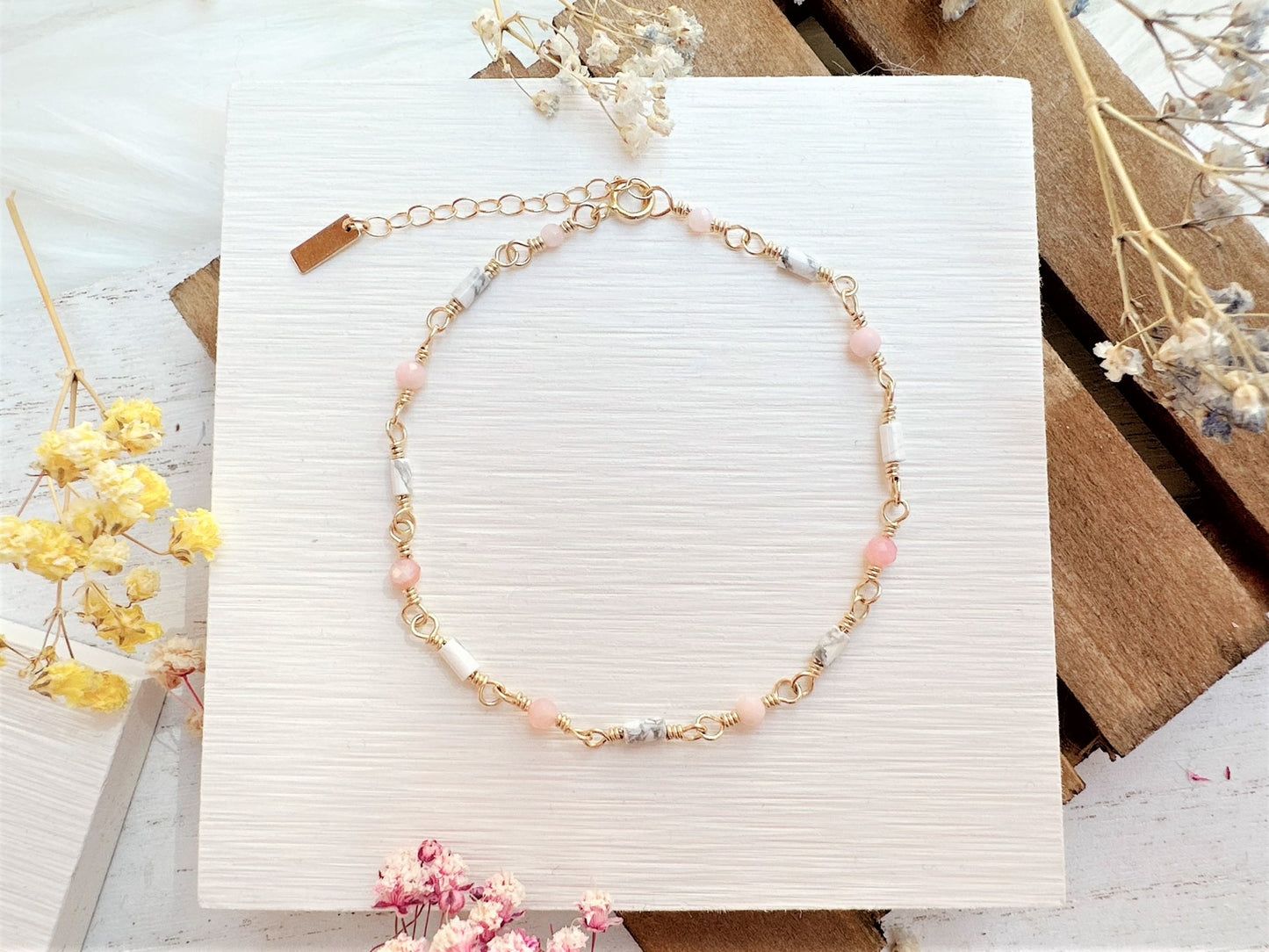 Mini Howlite and Pink Opal Bracelet