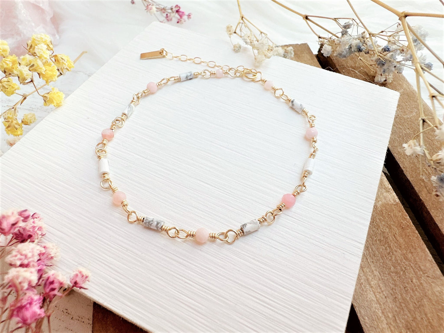 Mini Howlite and Pink Opal Bracelet