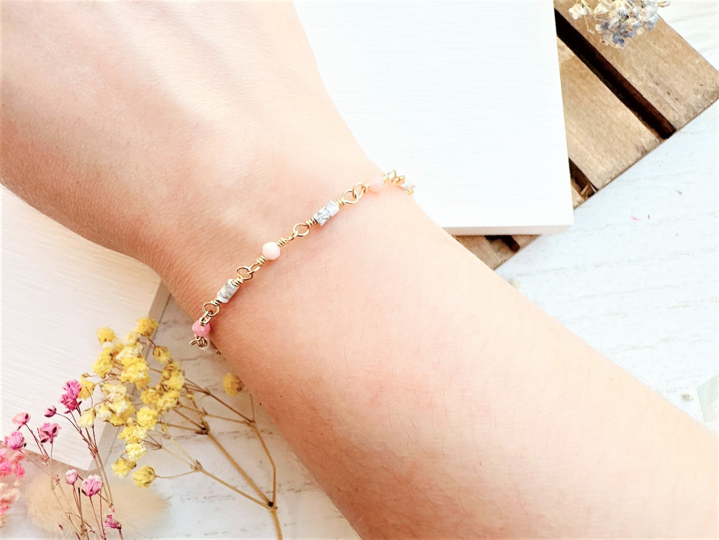 Mini Howlite and Pink Opal Bracelet