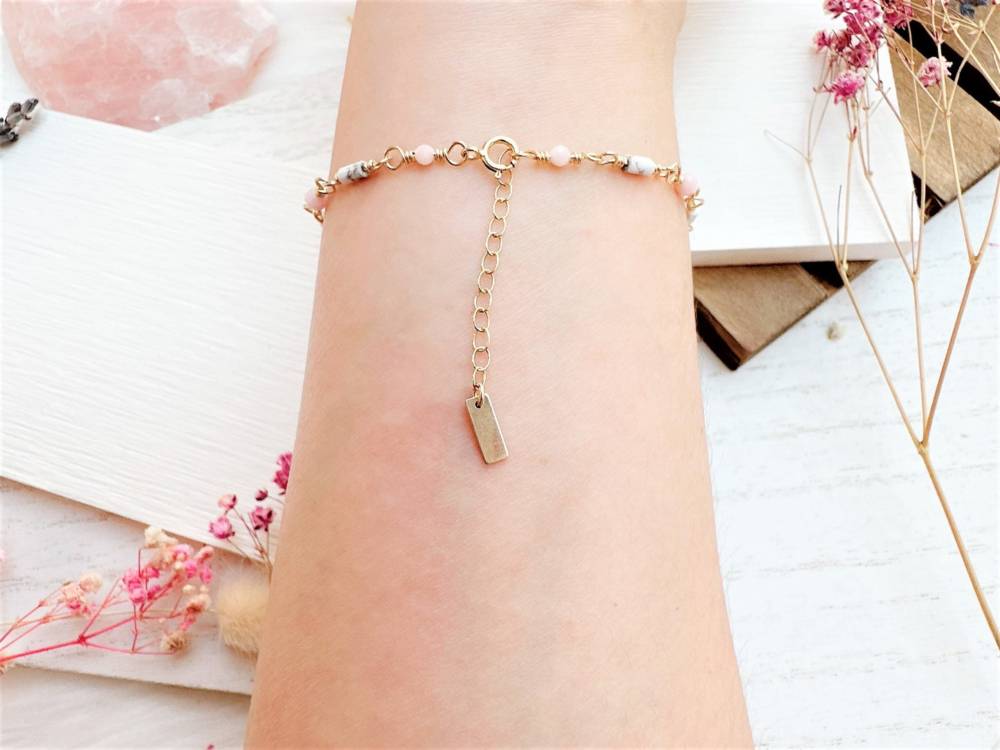 Mini Howlite and Pink Opal Bracelet
