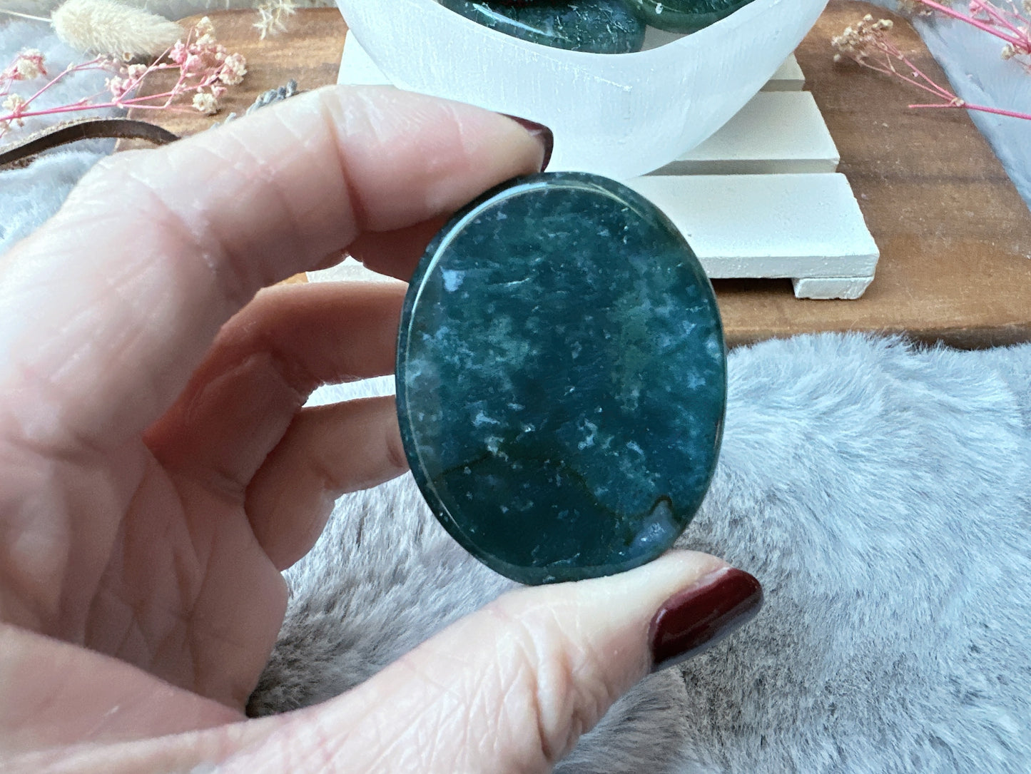 Moss Agate Flat Stone