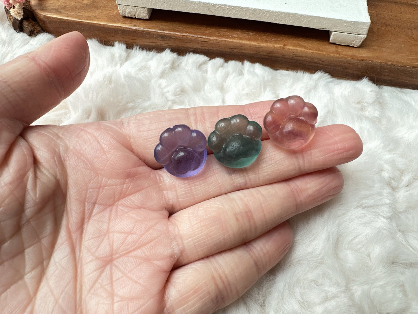 Set of 3 Cute Tiny Fluorite Paw Carvings