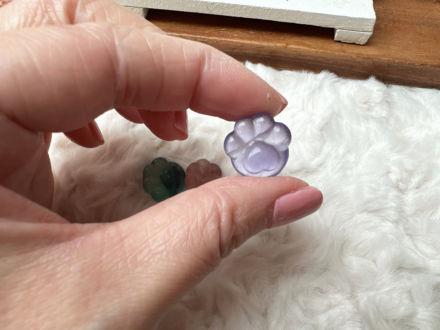 Set of 3 Cute Tiny Fluorite Paw Carvings