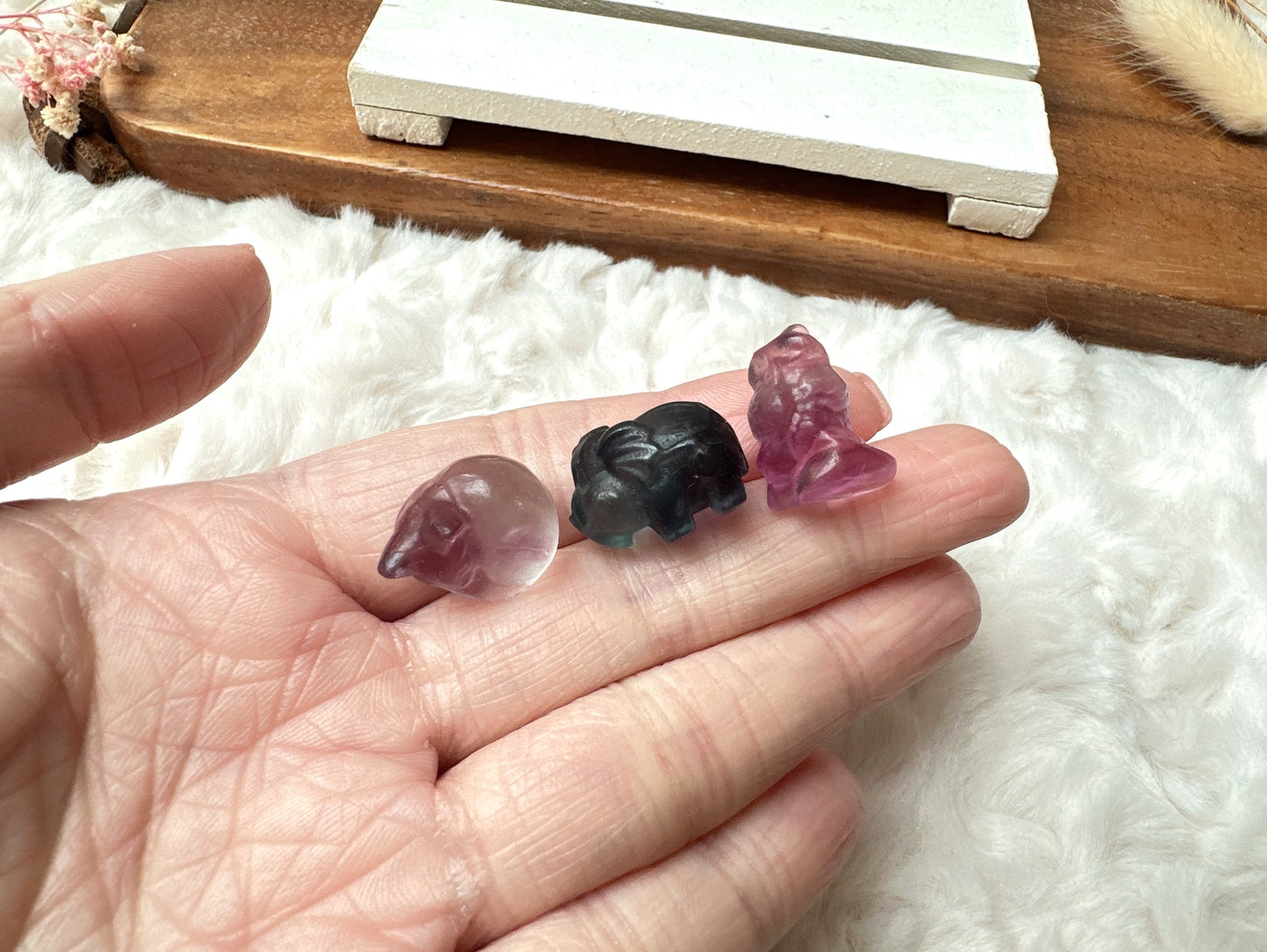 Set of 3 Cute Tiny Fluorite Carvings