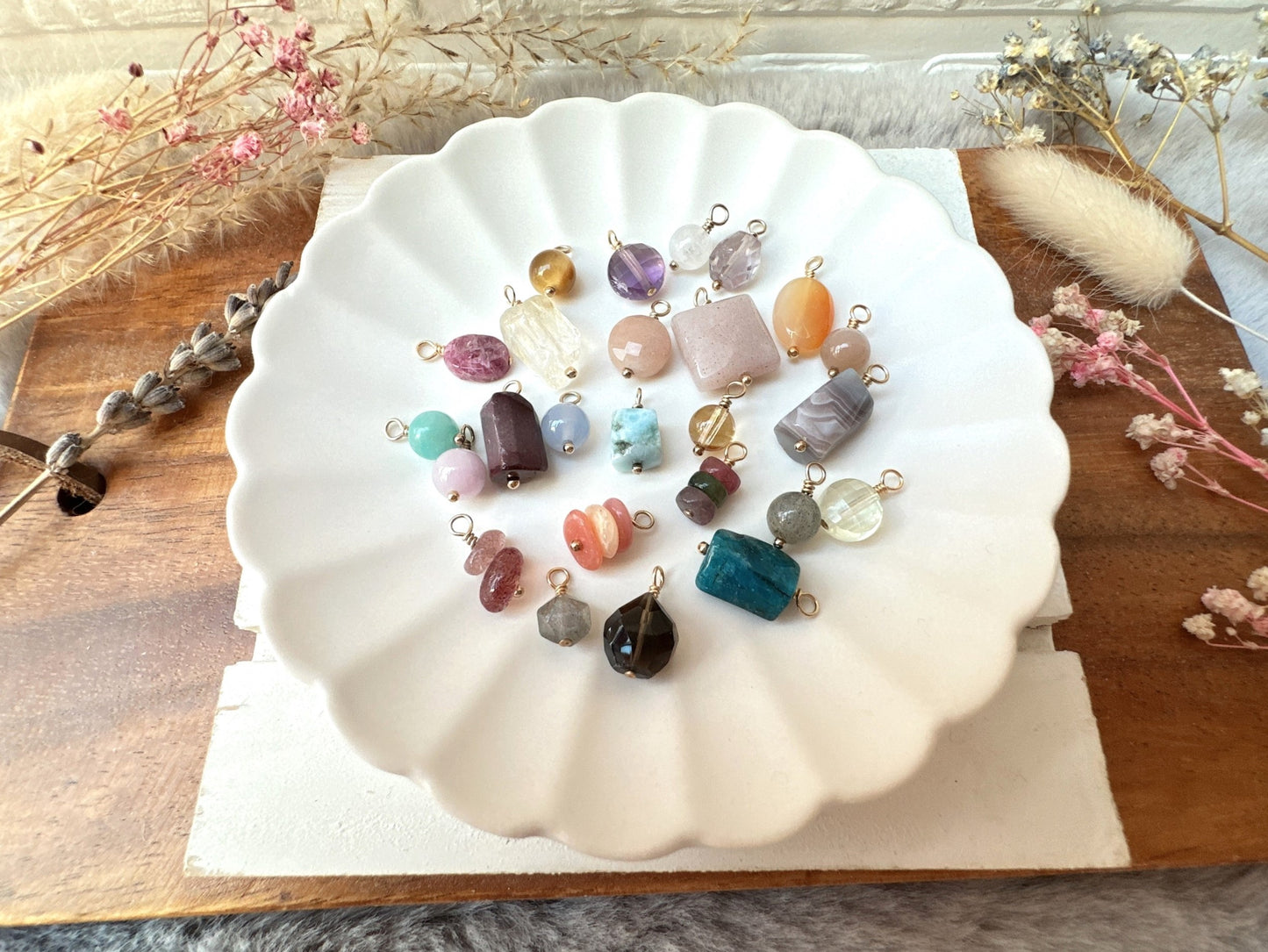 Set of 25 Mini Assorted Gemstone Charms with 14k Gold Filled Loop