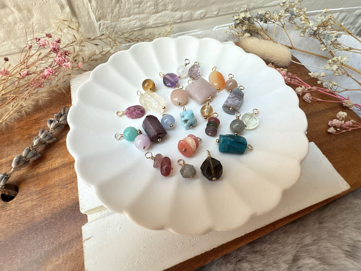 Set of 25 Mini Assorted Gemstone Charms with 14k Gold Filled Loop