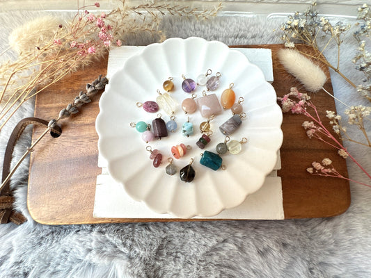 Set of 25 Mini Assorted Gemstone Charms with 14k Gold Filled Loop