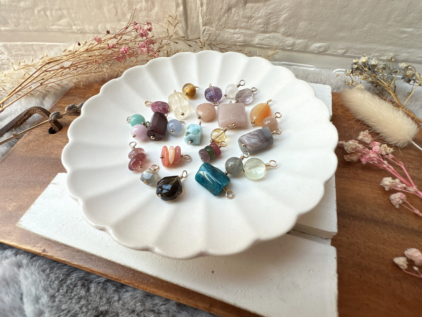 Set of 25 Mini Assorted Gemstone Charms with 14k Gold Filled Loop