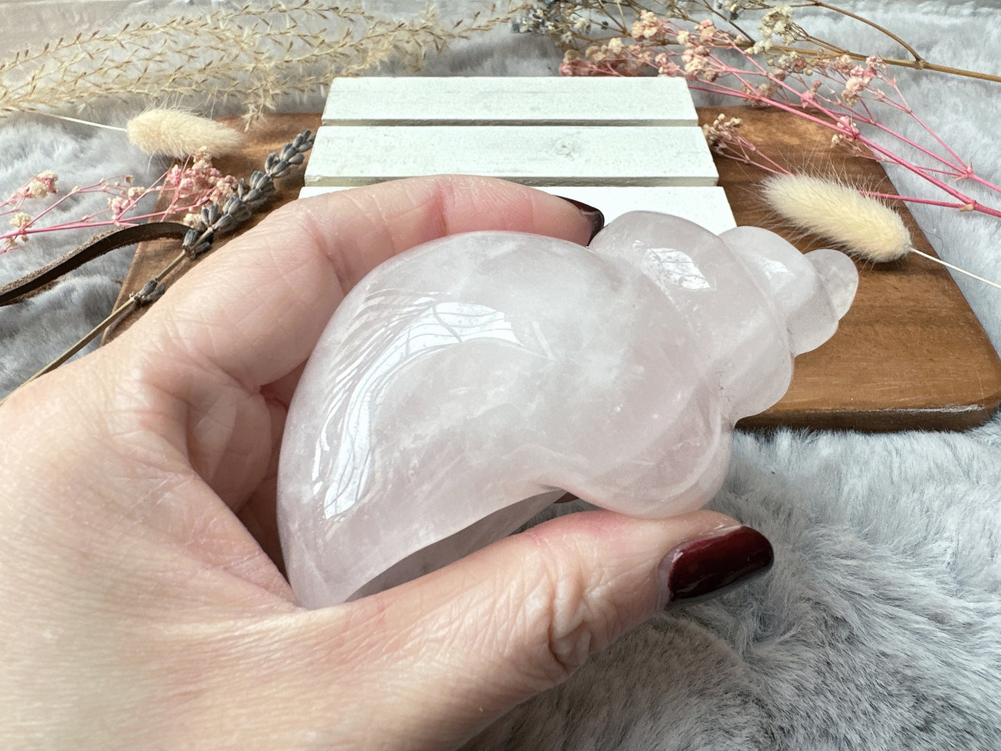 Rose Quartz Seashell Carving