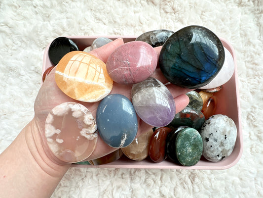 1 lb Imperfect Crystal Flat/Worry/Palm Stones Mystery Bundle