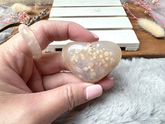 Flower Agate Heart Pendant Bead