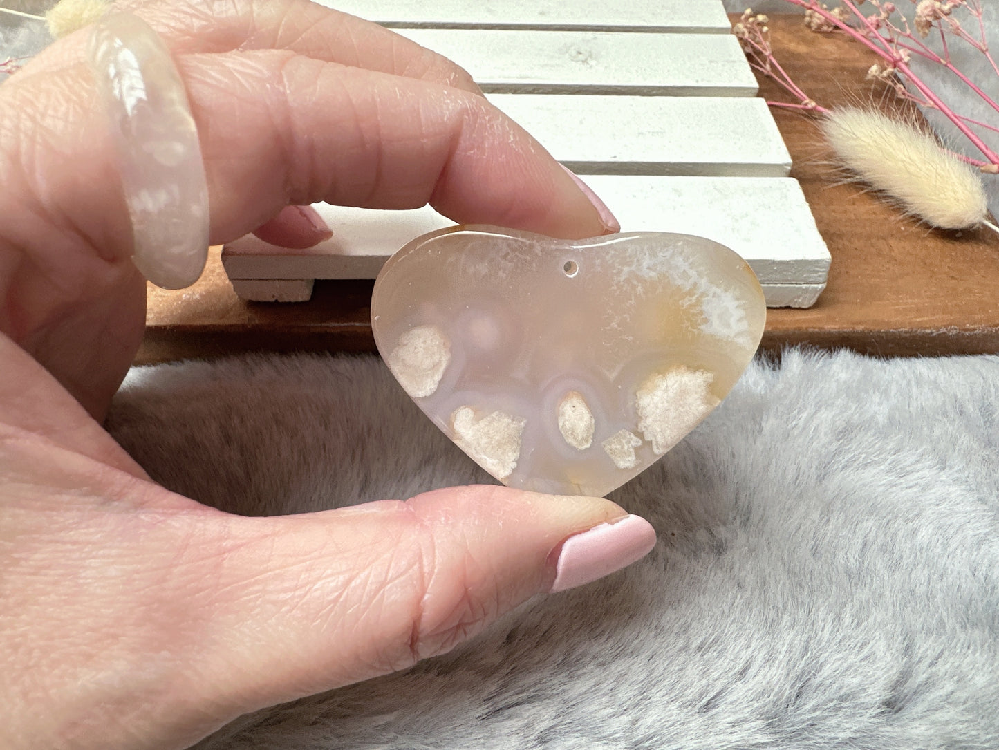 Flower Agate Heart Pendant Bead