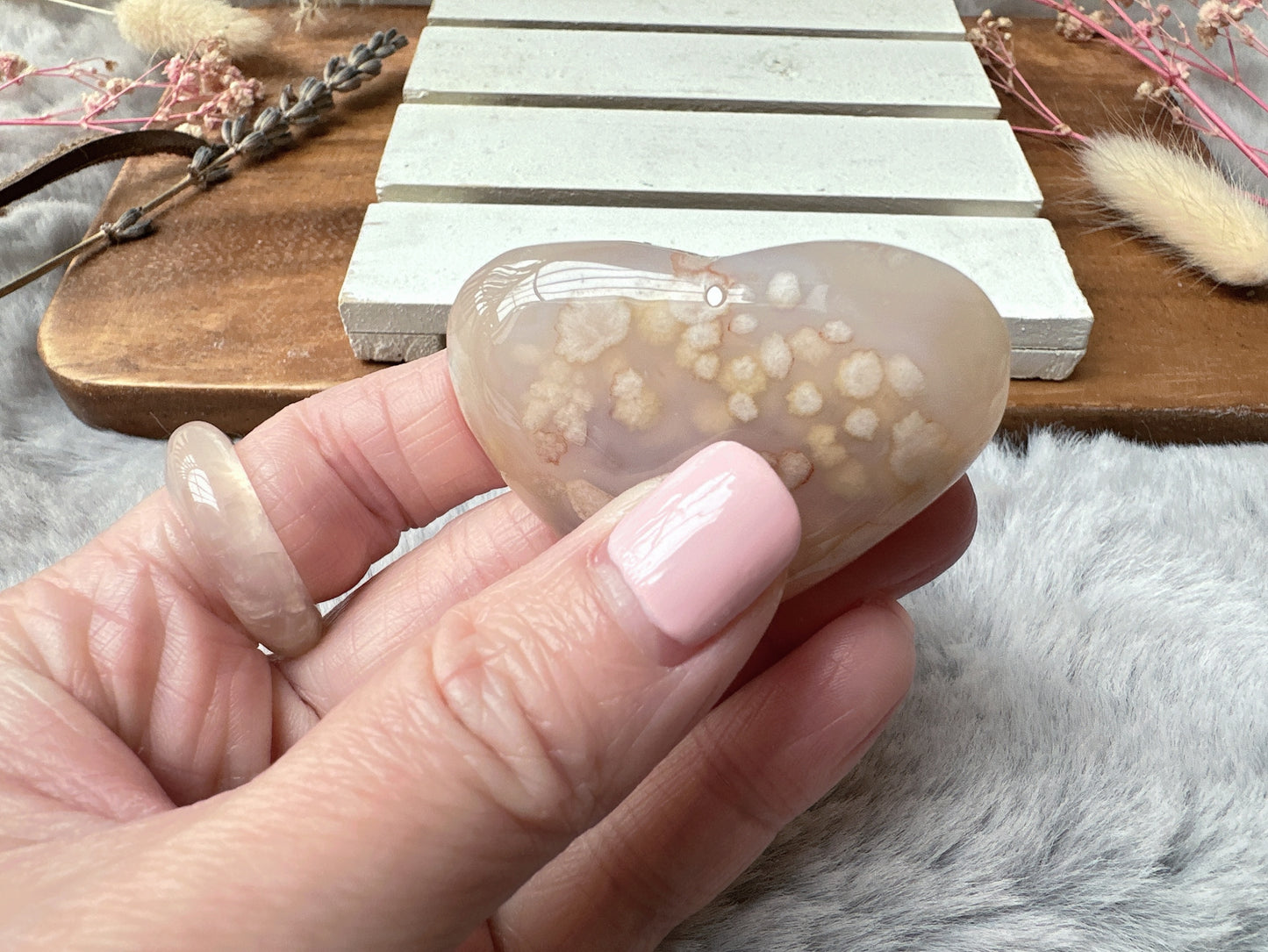 Flower Agate Heart Pendant Bead