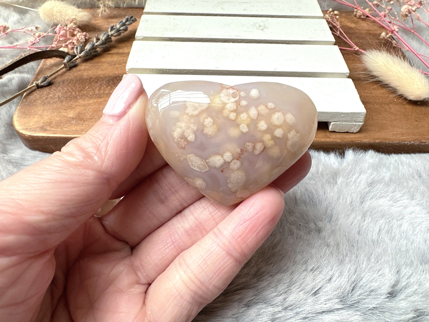 Flower Agate Heart Pendant Bead