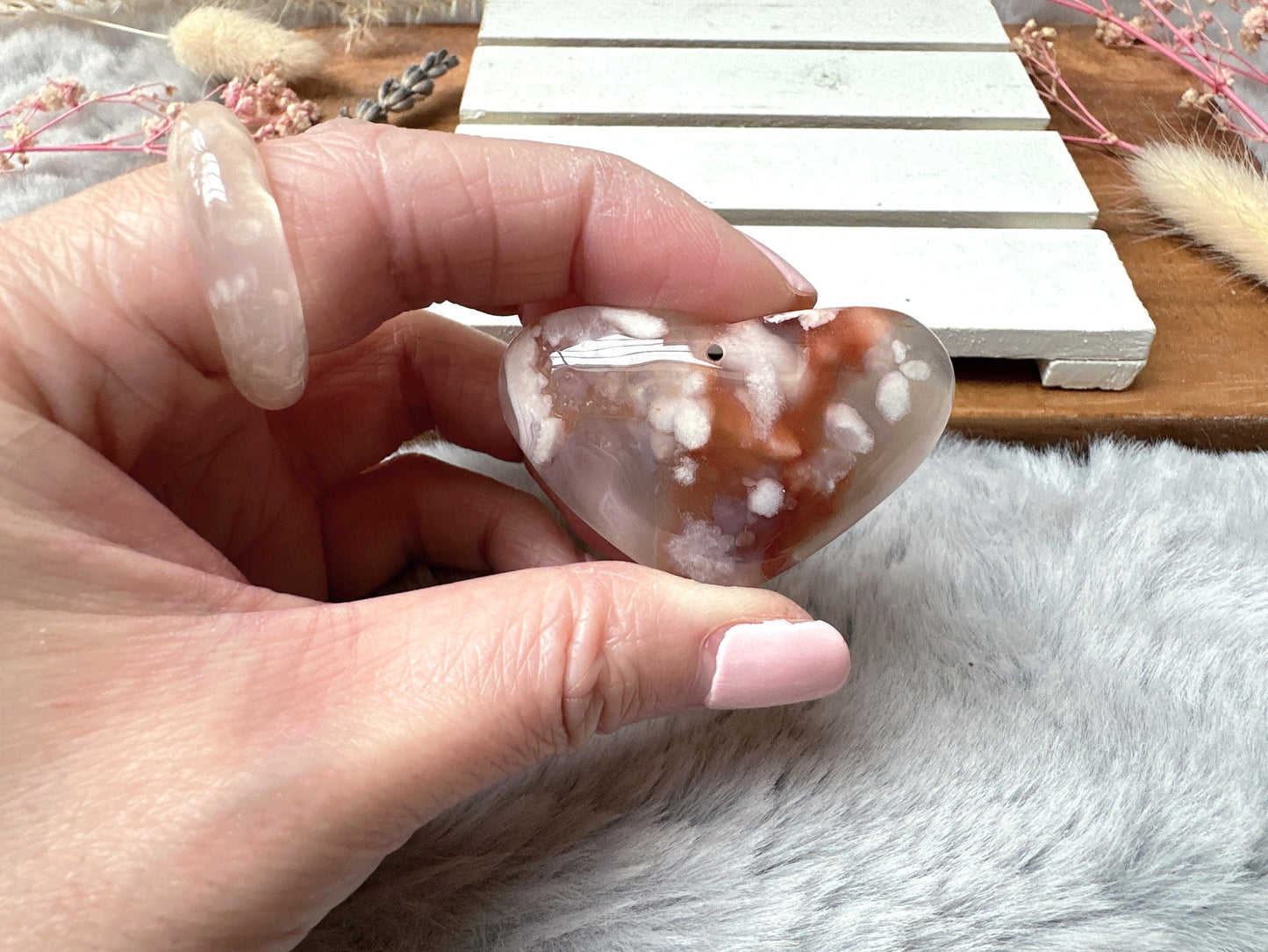 Flower Agate Heart Pendant Bead