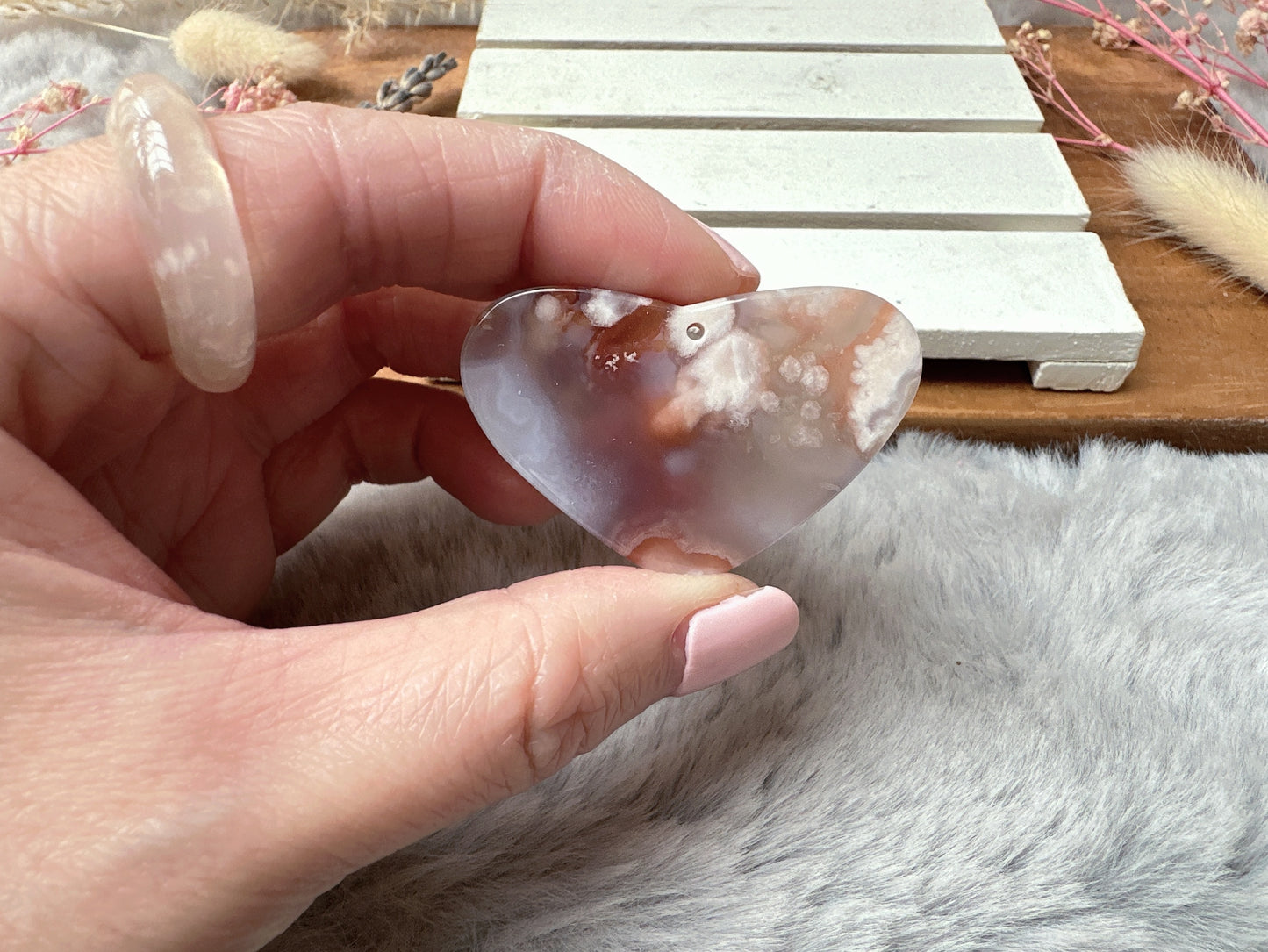 Flower Agate Heart Pendant Bead