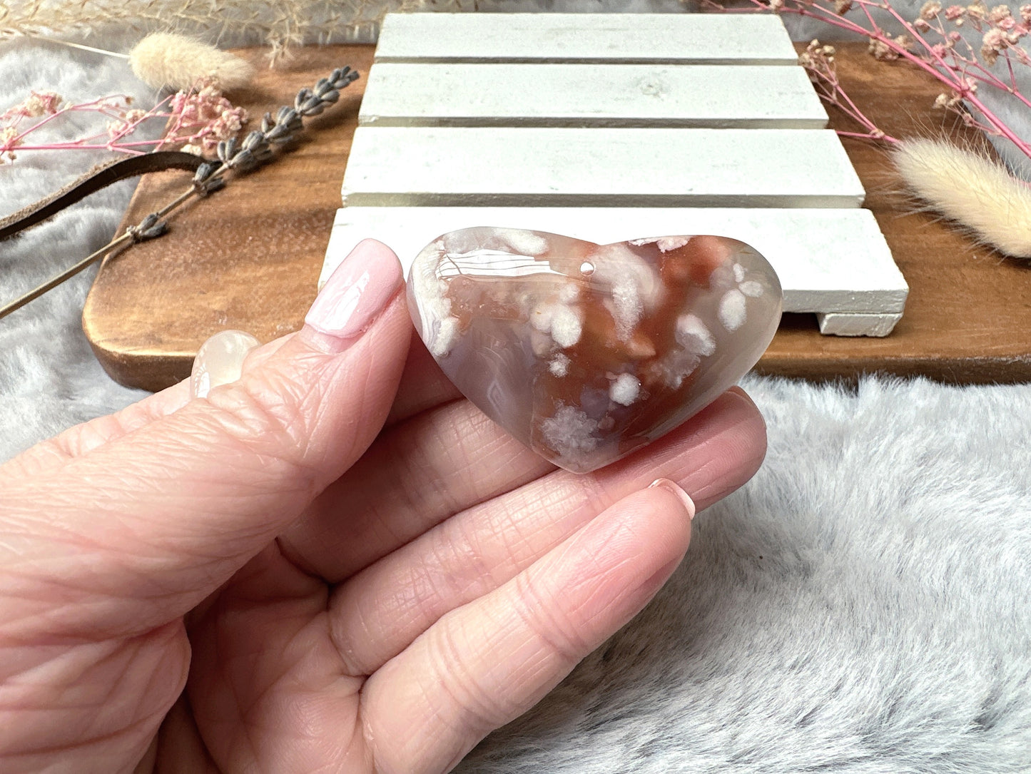 Flower Agate Heart Pendant Bead