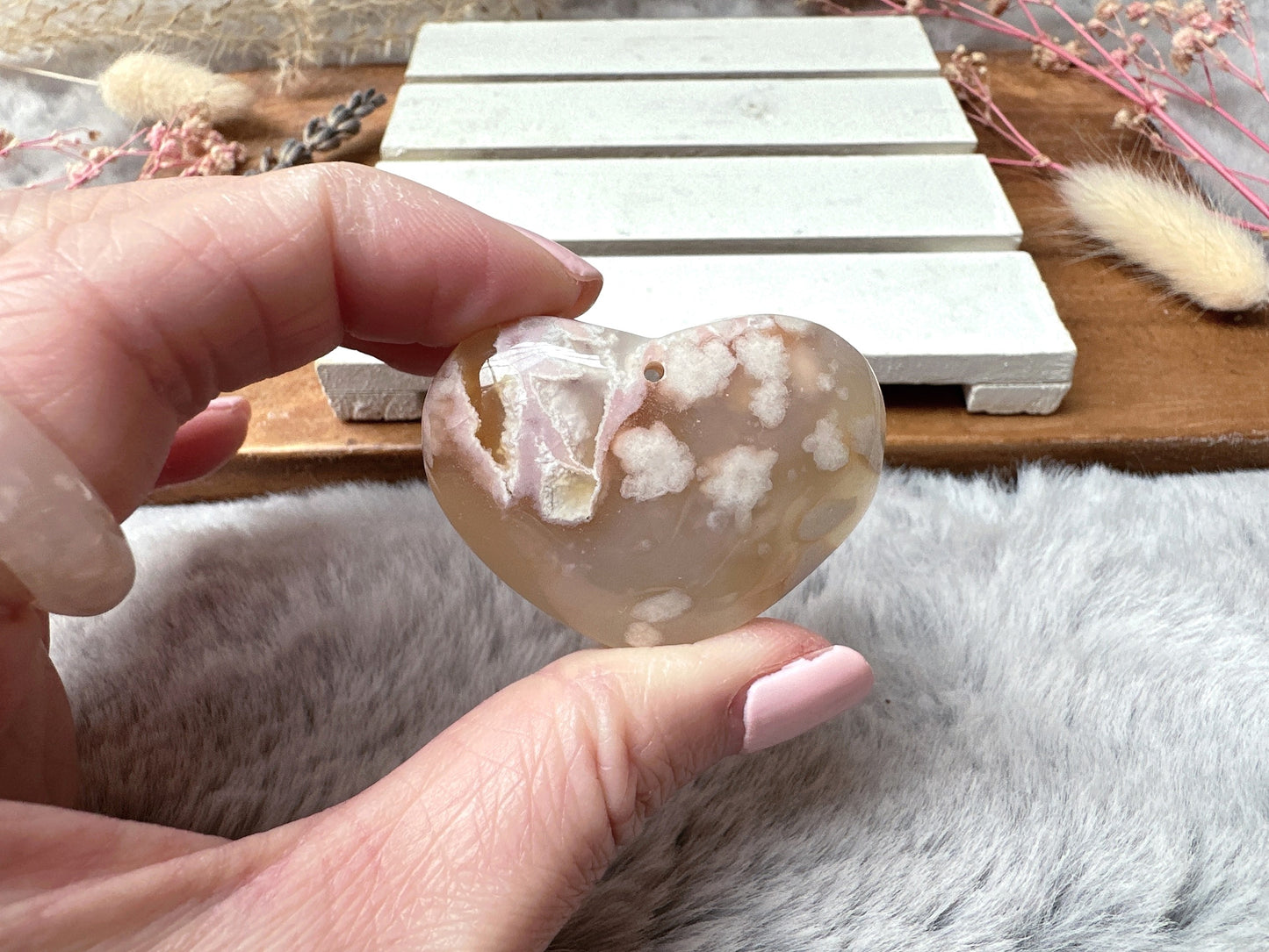 Flower Agate Heart Pendant Bead