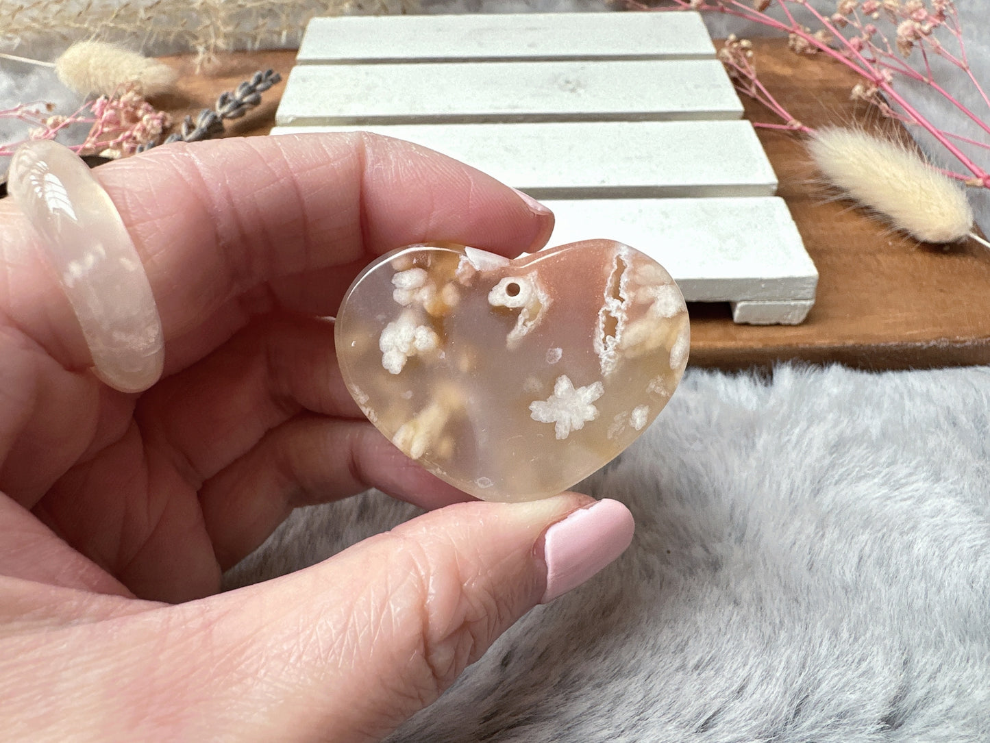 Flower Agate Heart Pendant Bead