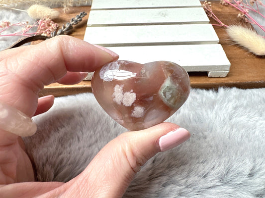 Flower Agate Heart Pendant Bead