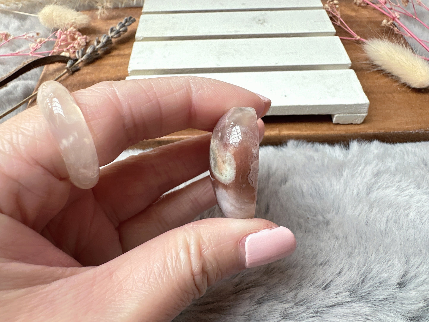 Flower Agate Heart Pendant Bead