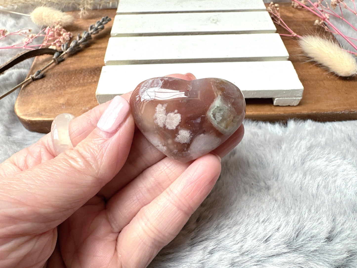 Flower Agate Heart Pendant Bead