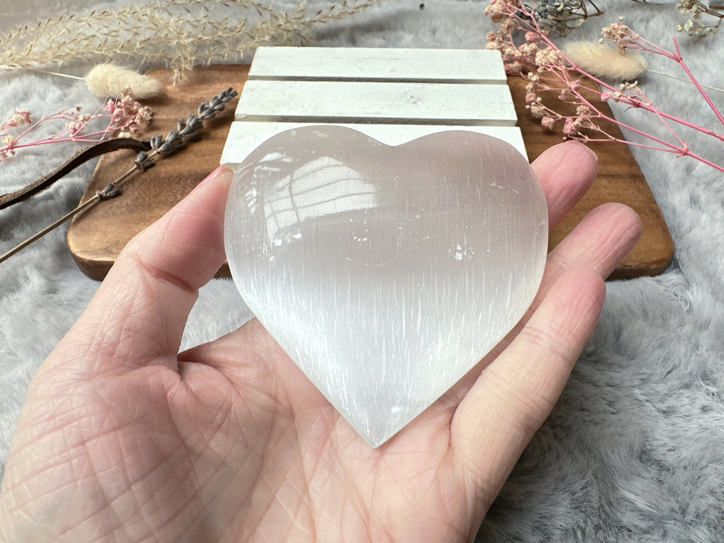 Selenite Heart with Engraved Angel Wings