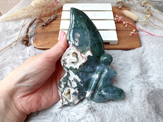 Large Moss Agate Fairy Carving (Imperfect)
