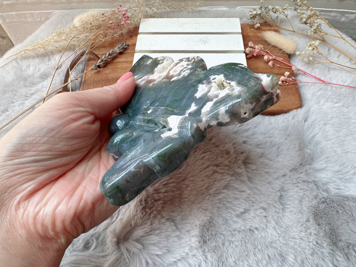 Large Moss Agate Fairy Carving (Imperfect)
