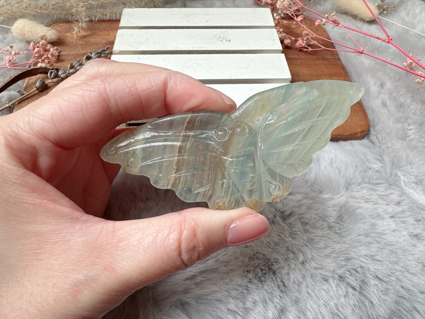 Lemurian Aquatine Calcite Flat Butterfly