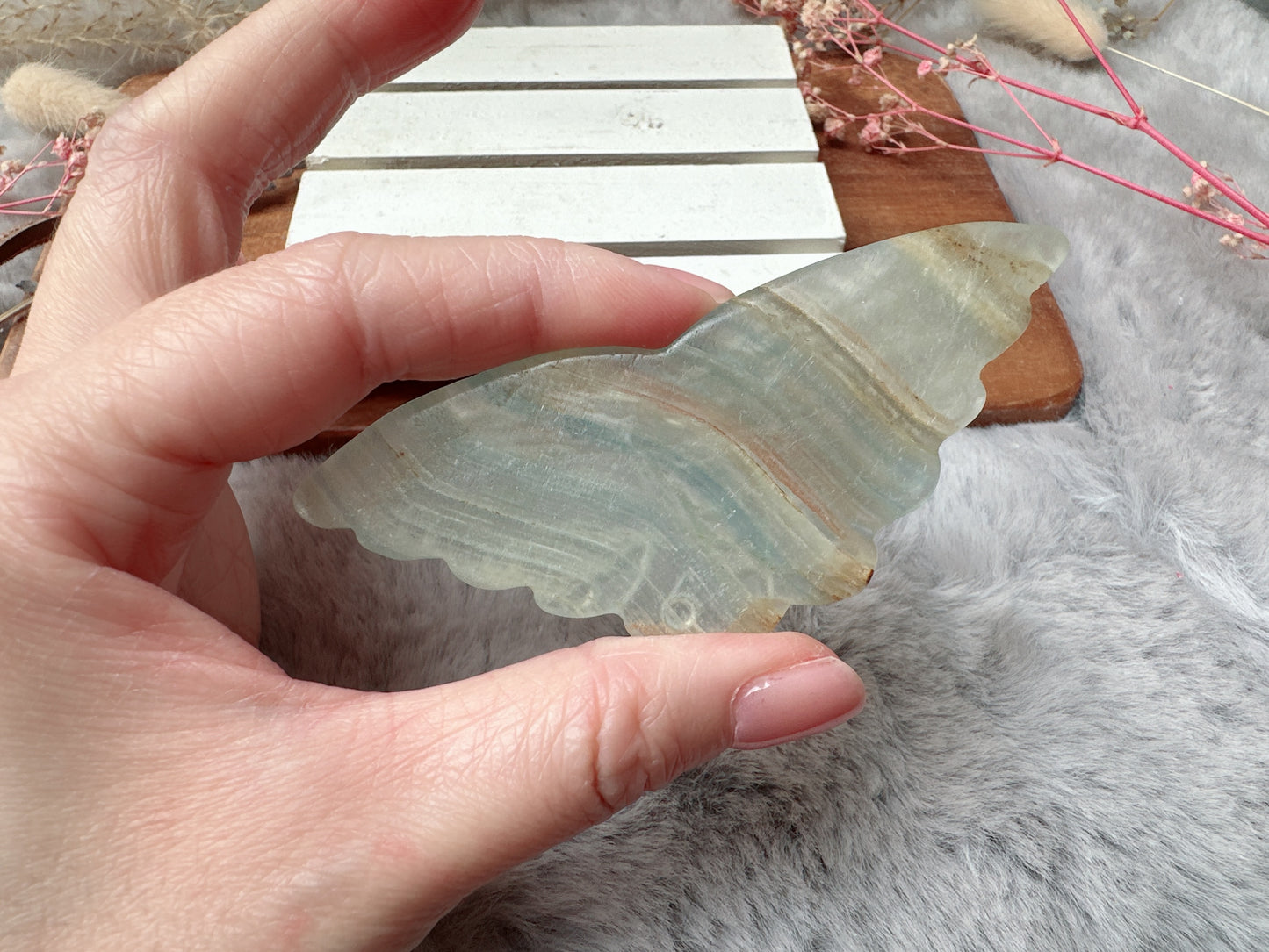 Lemurian Aquatine Calcite Flat Butterfly