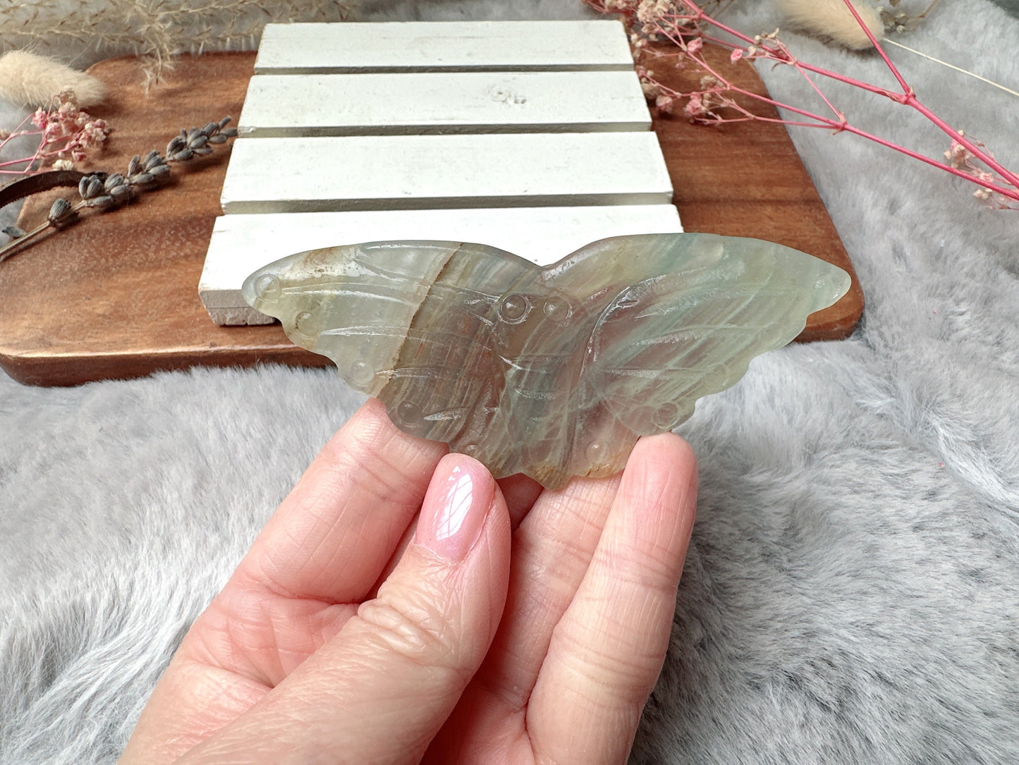 Lemurian Aquatine Calcite Flat Butterfly