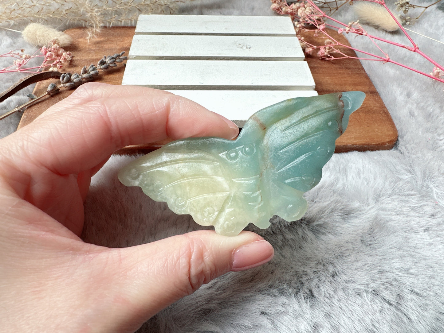 Lemurian Aquatine Calcite Flat Butterfly