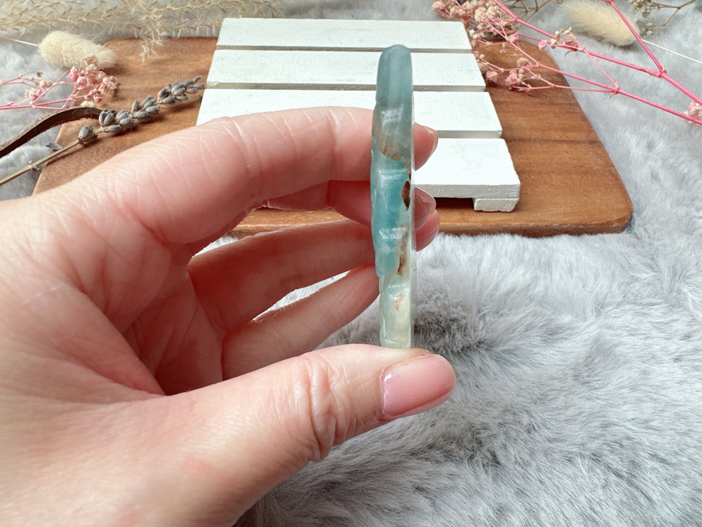 Lemurian Aquatine Calcite Flat Butterfly